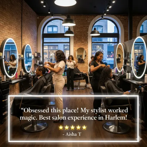 Stylist working on a client in a vibrant salon